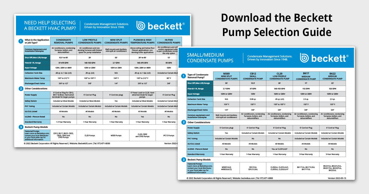 Beckett Condensate Pump Selection Guide