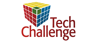 A logo of a yellow, red, blue, and green rubix cube with one square out of place and "Tech Challenge" written beneath it